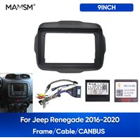 MAMSM 9" Car Radio Fascias Frame For Jeep Renegade 2016-2020 2DIN Stereo Panel Wiring Harness Power Cable Adapter Canbus Decoder
