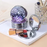 Stripe Pattern Vintage Hand Women Mini Compact Makeup Mirror Portable Green/Purple/Blue Bag Mirror
