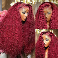 30 Inch Burgundy 99j Deep Wave Frontal Wig Colored Curly Human Hair Wigs 250% Density 13x4 13x6 HD Lace Frontal Human Hair Wigs