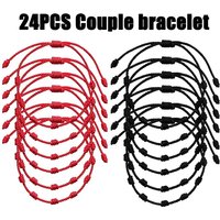 24pcs Handmade Black And Red Couple Lucky Knot Bracelets