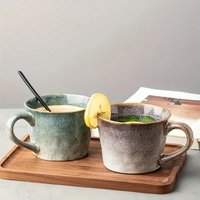 2pcs Reactive Glaze Ceramic Coffee Mug Set, Couples' Handcrafted Stoneware Cups, Multipurpose Insulated Tea & Milk Mugs Couples