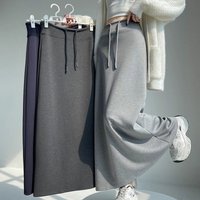 Women Relaxed Lazy Vibe Skirt Lady Grey High Waist Drawstring Straight Sports Maxi Skirt Skirt Ladies Elegant Concise Skirt