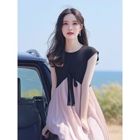 2025 Summer Fashion Women Splicing Sleeveless Dress