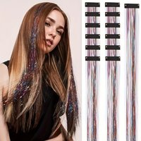 synthetic 12Pcs Gold Thread Hair Extensions Women's Christmas Hair Decorations Gift Mixed Colors Silver Pearl White Purple Red