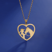 Love Shape Girl with Horse Pendant Necklace Girl Woman Heart Horse Animal Pendant Stainless Steel fashion jewelry Birthday gift