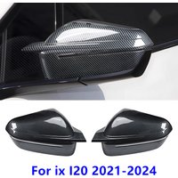2pcs Car Rearview Mirror Cover Cow horn decorative cover For BMW ix I20 2021 2022 2023 2024 Carbon fiber pattern