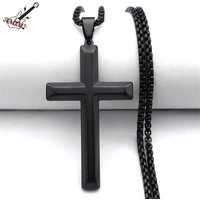 Punk Cross Pendant Necklace for Women Men Stainless Steel Black Color Gothic Chain Necklaces Jewelry corente masculina NHH15S06