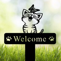 Cat Garden Stake, Metal Cat With Butterfly Memorial Stake Cat Name Yard Stake,Metal Sign Christmas Yard Stake,Cat Garden Sign