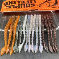 15pcs Salted Scented Black Soft Worms Lure Rigged Bait with Leaf Tail for Freshwater Black Pit Fishing 4.72inch