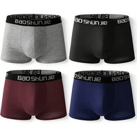 4pcs Men Underwear 100% Cotton Men Boxer Shorts Medium Waist Breathable Solid Color Larger Size L-Lot Soft Comfortable Men Boxer