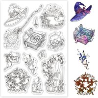 1PC Witch Props Clear Stamps for Cards Making Magic Book Crystal Ball Skull Silicone Clear Stamp Seals Transparent Stamps