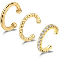 3pcs Gold-Plated Zircon C-Shaped No Piercing Ear Cuffs for Women Fashion Waterproof Fake Piercing Clip-on Earrings Jewelry Gifts