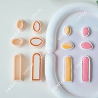 6pcs Boho Oval & Long Arch Embossed Clay Earrings Cutters, Organic Geometric Dangle Clay Cutter Molds for Pendant Jewelry Making