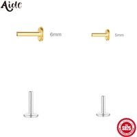 Aide 1 Piece 925 Sterling Silver 16G Internally 1.2mm 5/6mm Length Threaded Flat Back Disc Lip Labret For Piercing Ear Studs
