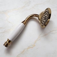 .Vintage Brass Wall-Mounted Bathroom Shower Head - Ceramic Hand Sprayer Faucet, Bath Hardware Accessory