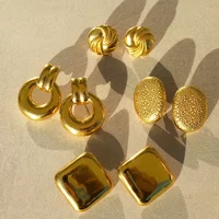 Trendy Gold Plated Metal Geometric Round Chunky Earrings For Women Waterproof Stainless Steel Statement Jewelry Gifts