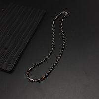 Cool Black Magnetic Hematite Round Beaded Tiger-eye Stone Necklace with Stainless Steel Beads for Men