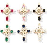 1 Piece Religious Charms Rhinestone Cross Acrylic Imitation Pearl Brass 18K Gold Plated Pendants DIY Necklace Making 27mm x 19mm