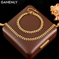 GANEMLY 316L Stainless Steel Metal Head of Wheat Chain Necklace Bracelet Set For Women New Trendy Gold Color Jewelry Lady Gift