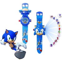 Game Hedgehog Cartoon 24 Pattern 3D Projection Watch Sonic Action Figure Kids Flip Toy Watch Projector Toy Kids Birthday Gift