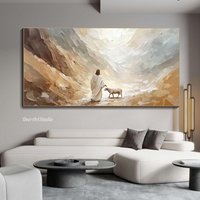 1pc Frameless Canvas Painting 3D Textured Canvas Painting Wall Art Inspirational Pastel Jesus in Nature Christian Faith Wall Dec