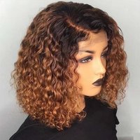 Glueless Bob Soft Ombre Brown Lace Front Wig For Women 14Inch 180Density Kinky Curly Synthetic With Baby Hair Preplucked Daily