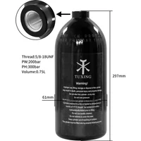 TUXING 0.75L 750cc Aluminum Cylinder 3000psi 200Bar High Pressure Air Tank Oxygen CO2 Bottle Filling Tank Mini Diving 5/8-18UNF