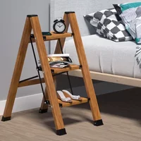 Multi-Functional Wood Grain Ladder: Portable 3-Step Foldable Ladder, Herringbone Flower Stand, Space-Saving Design for Garden