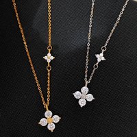 925 Sterling Silver Dainty Lucky CZ Leaf Flower Pendant Necklace 14K Gold Plated Elegant Wedding Jewelry Necklace For Women