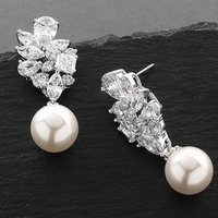 Huitan Women Elegant Drop Earrings Imitation Pearl Full Shining CZ Noble Wedding Engagement Trendy Charming Accessories Jewelry