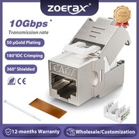 ZoeRax RJ45 CAT8 CAT7 CAT6A Keystone Jack Network Shielded Tool-Free Coupler 180 Degree Type Zinc Alloy Module Adapter Coupler