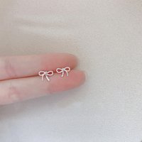 925 Sterling Silver Jewelry Women Fashion Cute Tiny Clear Bowknot Stud Earrings Gift for Girls Teens Lady