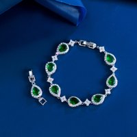 CWWZircons New Fashion Green Big Water Drop Cubic Zirconia Paved Tennis Bracelet for Women Chic Party Wedding Jewelry Gift S0145