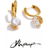 Yhpup Stainless Steel Round Cubic Zirconia Daily Earrings for Women High Quality Shiny Premium Ear Jewelry Recommend