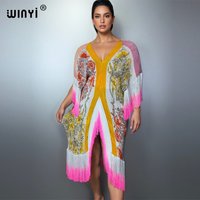 WINYI Pleated Slim-Fit Fringed High fork sexy dress Elastic Waist Beach Cover-Up Boho Luxury Evening Dress for Holiday Dubai