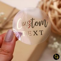50pcs Custom Logo Stickers, Personalized Round Transparent stickers, Custom Text Sticker for Gold Foil, Silver, Black, White