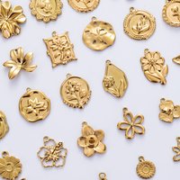 6pcs/lot Stylish PVD 18K Gold 304 Stainless Steel Flower Pendants Elegant Floral Bloom Charms DIY Necklace Earrings Bracelets