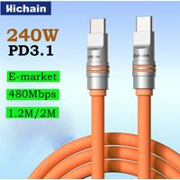 Hichain PD240W USB C câble de charge rapide Silicone liquide souple Type vers C câble pour iphone ordinateur portable tablettes écouteurs 1.2 M/2 M