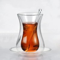 Beauty Black Tea Cup Saucer Teaspoon Sets Turkish Bohea Double Wall Glass Insulated Thermal Cafe Coffee Mug Teacup