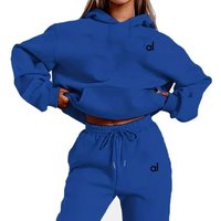 New Letter Print Womens Casual Hoodie Sweatshirt Tracksuit Set Simple Style Sportswear