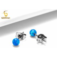 1 Pair Fire Opal Earrings Hypoallergenic Titanium Ear Piercing Jewelry Simple Small Ball Stone Ear Studs Women Men Accessories
