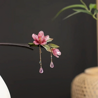 New Chinese Style Temperament Tassel Lotus Flower Wooden Women's Hairpin Niche Design Handmade Ancient Style Qipao Hairpin