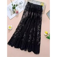 Lace A-Line Midi Skirt High Waist Mesh Underlay Women's New 2026 Qipao Style Spring Summer Autumn Casual Breathable Skirt