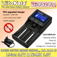 LiitoKala Lii-PD2 Pro Dual Channel Charger - 5A High Speed, Universal for 18650/21700/26650/26800, with 12V/3A Power Supply