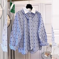 SuperAen Dot-striped Lace-up Shirts for Women 2026 Spring New Sweet Office Lady Single Breasted Casual Loose Shirts