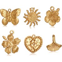 3Pcs Butterfly/Spiral Sun/Hibiscus Charm Stainless Steel Embossed Hawaii Flower Pendant for Bracelet Necklace DIY Jewelry Making