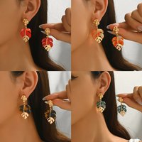 Boho Creative Multi-color Hollowed-out Resin Monstera Leaf Drop Earrings for Women Gold Color Tropical Dangle Earrings Jewelry