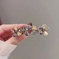 High-end Crystal Flower Hairpin Women's Back of Head Half-tied Spring Clip Hair Clip Simple Elegant France Style Headdress