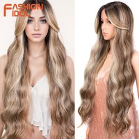FASHION IDOL 34 Inch Body Wave Lace Wig Synthetic Ombre Blonde Glueless With Baby Hair Cosplay Wigs For Women Deep Wave Lace Wig
