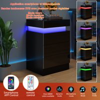 UK Plug Bedside Cabinet 3 Drawers Storage Wood Charging Station Bluetooth Light Strip Side Wooden Corner for Bedroom Living Room